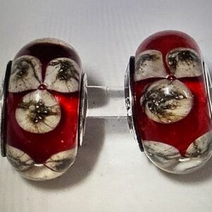 Authentic Chamilia RUBY BLOOMS Murano Glass Beads SET OF TWO